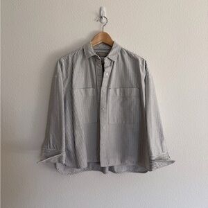 Everlane Organic Cotton Boxy Oxford Casual Stripe Button-Up Shirt - Gray/White